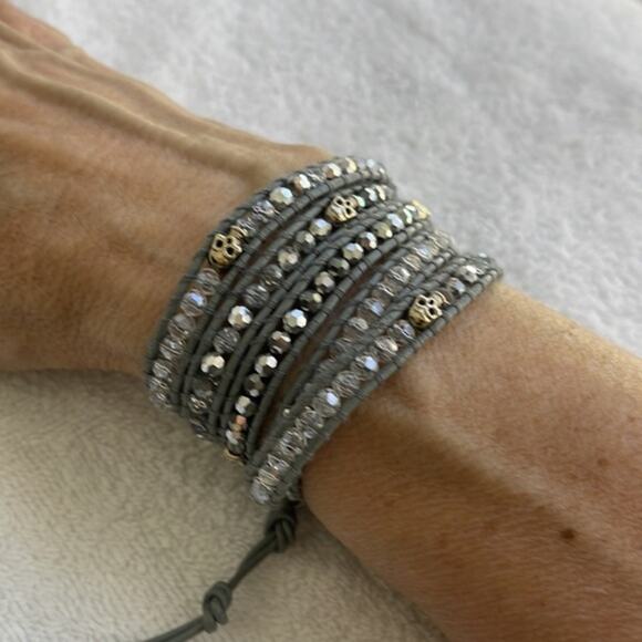 Victoria Emerson Crystal & Skull Wrap Bracelet wraps 5 times at wrist,‎ 36” long - Picture 8 of 8